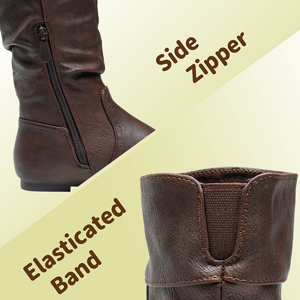 Girls Knee High Boots - BROWN PU - 3